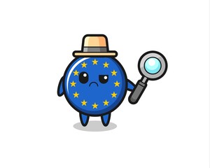 the mascot of cute europe flag badge as a detective