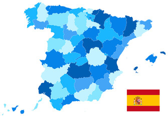 Obraz premium Spain Administrative Divisions Map Blue Color Isolated On White. Empty map