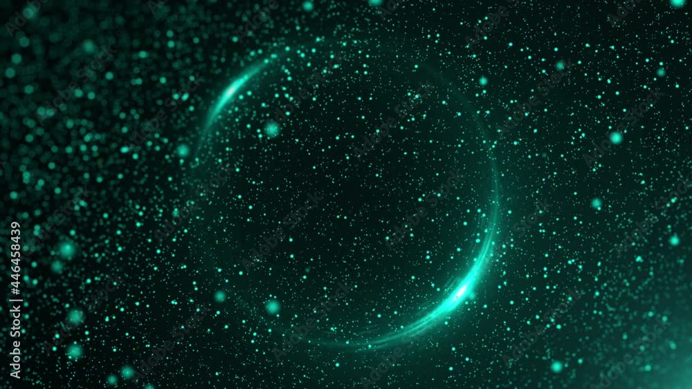 Poster abstract cyber space green dust particle with scifi glow ring dof view 4k seamless loop motion backg