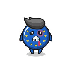 injured europe flag badge character with a bruised face