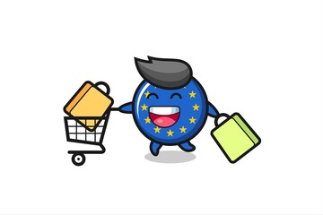 black Friday illustration with cute europe flag badge mascot