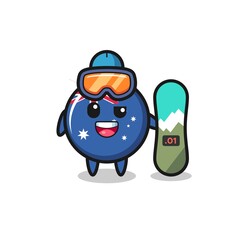 Illustration of australia flag badge character with snowboarding style