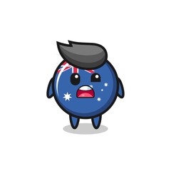 the shocked face of the cute australia flag badge mascot