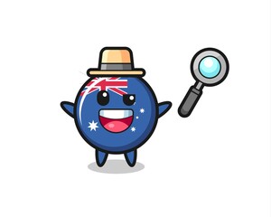 Fototapeta premium illustration of the australia flag badge mascot as a detective who manages to solve a case
