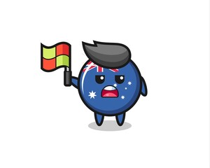 Fototapeta premium australia flag badge character as line judge putting the flag up