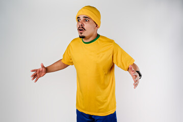 Angry fan in a yellow shirt and yellow cap