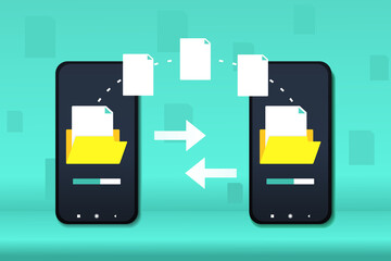 File transfer between two smartphone. Copy document exchange data concept. Illustration vector 