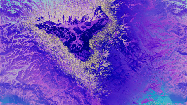 Purple and Blue Abstract Art. Modern Design with Marble Swirls and Agate Ripples. Luxury, Organic Background with Gold Glitter.