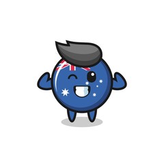 the muscular australia flag badge character is posing showing his muscles
