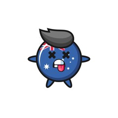 character of the cute australia flag badge with dead pose