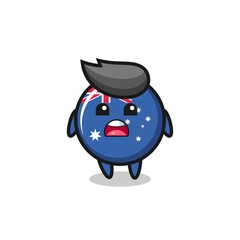 australia flag badge illustration with apologizing expression, saying I am sorry