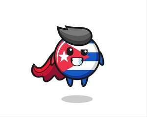 the cute cuba flag badge character as a flying superhero