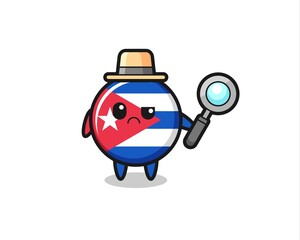 the mascot of cute cuba flag badge as a detective