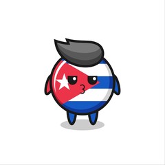 the bored expression of cute cuba flag badge characters