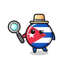 cuba flag badge detective character is analyzing a case