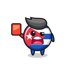 cuba flag badge cute mascot as referee giving a red card