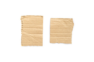 Recycled paper craft stick on a white background. Brown paper torn or ripped pieces of paper isolated on white background.