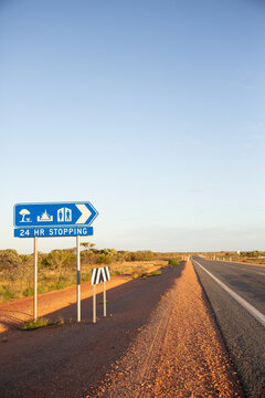Rest stop sign on side of outback highway