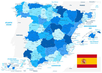Spain Administrative Divisions Map Blue Color