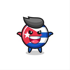 the illustration of cute cuba flag badge doing scare gesture