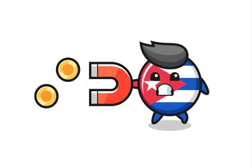Obraz premium the character of cuba flag badge hold a magnet to catch the gold coins