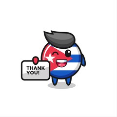 the mascot of the cuba flag badge holding a banner that says thank you