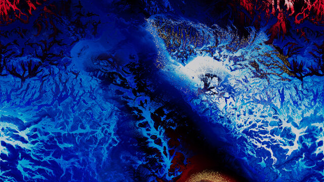 Blue and Red Abstract Art. Modern Artwork with Marble Swirls and Agate Ripples. Luxury, Natural Texture with Gold Glitter.
