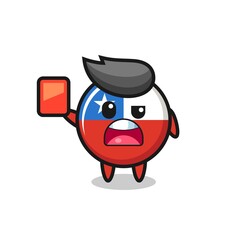 Fototapeta premium chile flag badge cute mascot as referee giving a red card
