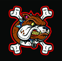 Bulldog mascot logo design with crossed bones for school, college or league