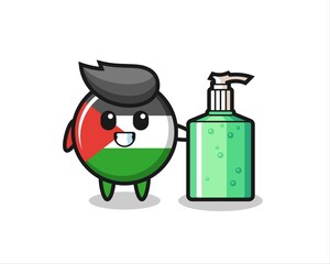 cute palestine flag badge cartoon with hand sanitizer
