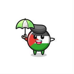 cute palestine flag badge illustration holding an umbrella