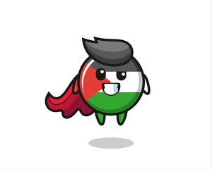 the cute palestine flag badge character as a flying superhero