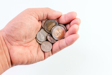 money coin thai baht in the hand