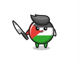 Fototapeta premium cute palestine flag badge mascot as a psychopath holding a knife
