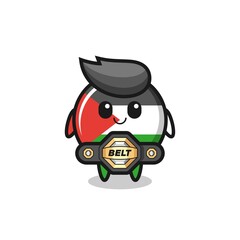 the MMA fighter palestine flag badge mascot with a belt