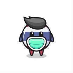 cute thailand flag badge cartoon wearing a mask