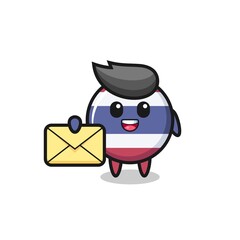cartoon illustration of thailand flag badge holding a yellow letter