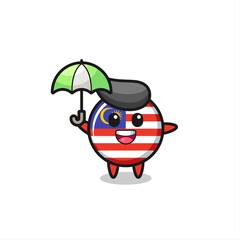 cute malaysia flag badge illustration holding an umbrella