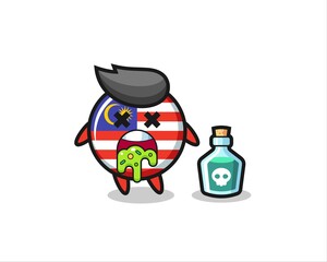 illustration of an malaysia flag badge character vomiting due to poisoning