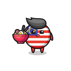 cute malaysia flag badge character eating noodles