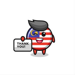 Obraz premium the mascot of the malaysia flag badge holding a banner that says thank you