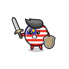 cute malaysia flag badge soldier fighting with sword and shield