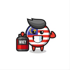 Obraz premium the muscular malaysia flag badge character is holding a protein supplement