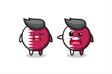illustration of the argue between two cute qatar flag badge characters