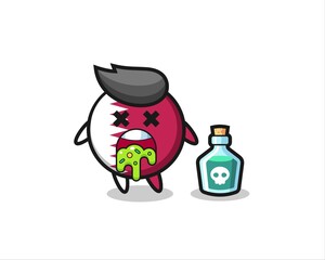 illustration of an qatar flag badge character vomiting due to poisoning