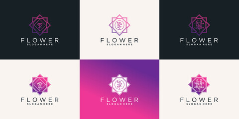Set of Minimalist beauty flower logo design inspiration Premium Vecto