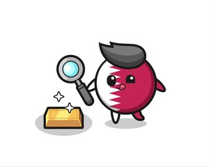 qatar flag badge character is checking the authenticity of the gold bullion