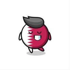 qatar flag badge cartoon illustration with a shy expression