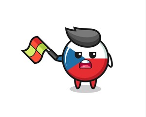 czech republic flag badge cartoon as the line judge hold the flag up at a 45 degree angle