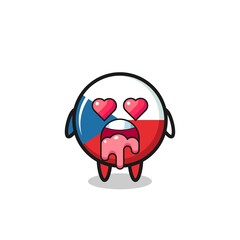 the falling in love expression of a cute czech republic flag badge with heart shaped eyes